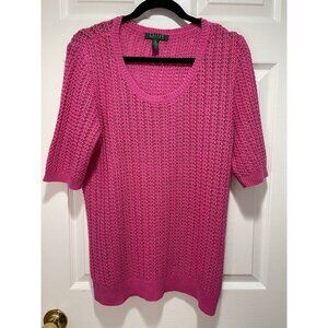 Lauren Ralph Lauren Pink Open Knit Short Sleeve Sweater Women's Size XL